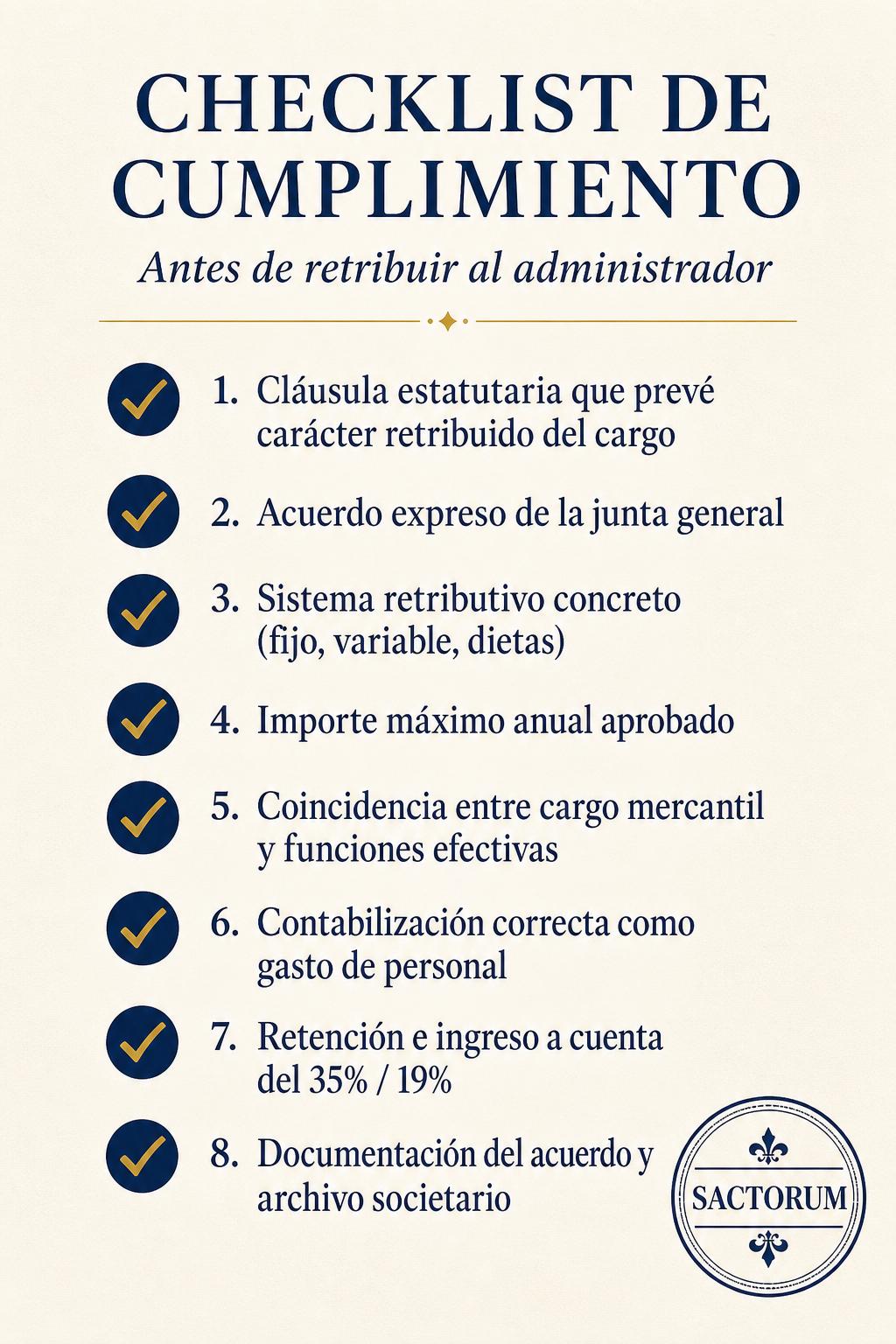 Checklist de ocho puntos para retribuir al administrador